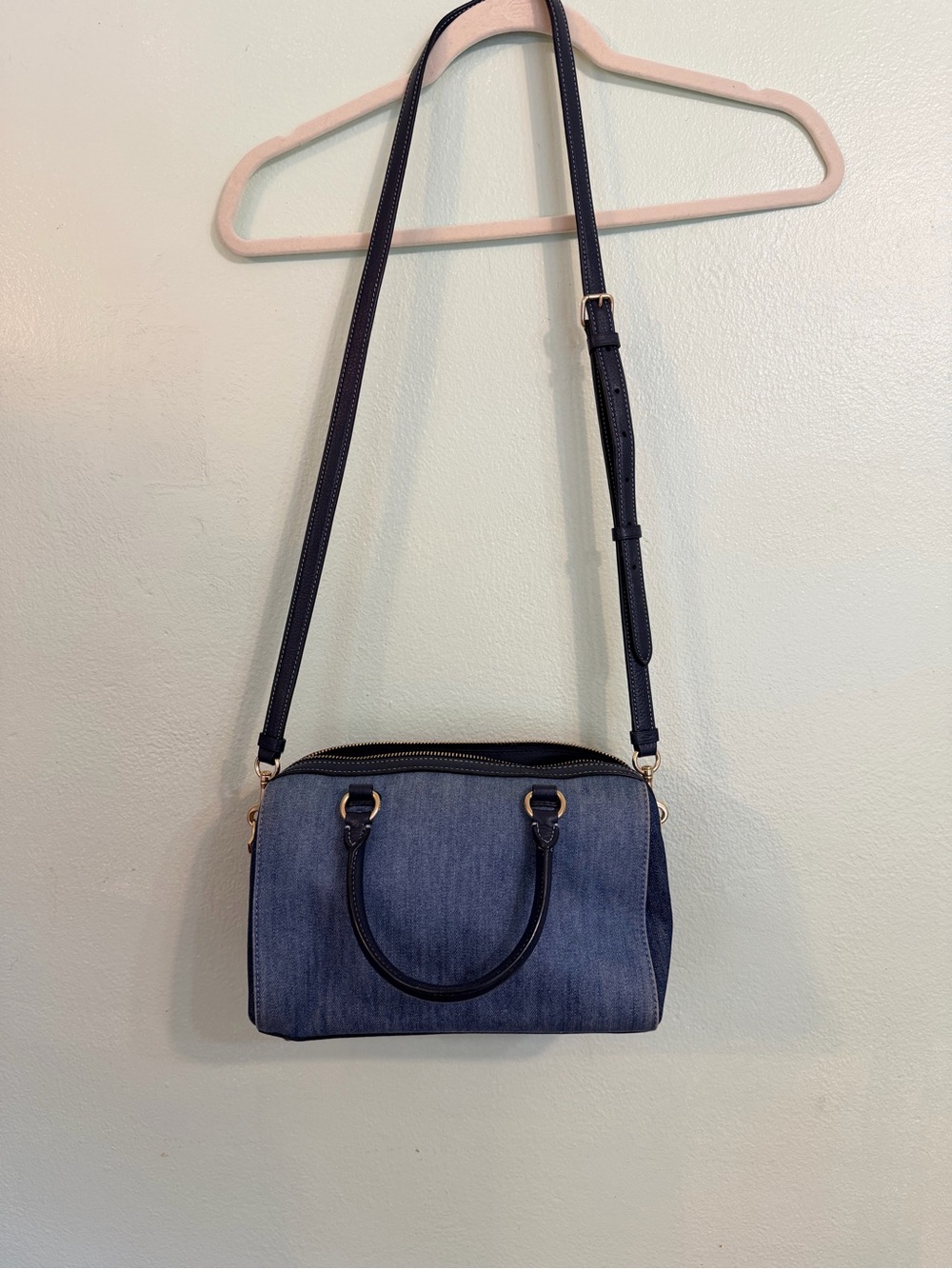 Coach Blue Denim Satchel with Navy Leather Trim and Gold Hardware - Picture 5 of 14